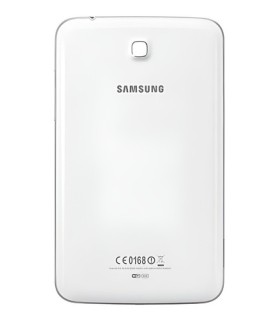 TAPA TRASERA BLANCA SAMSUNG T210 C/BOTON PLASTICO POWER Y VOLUMEN VIDRIO CAMARA