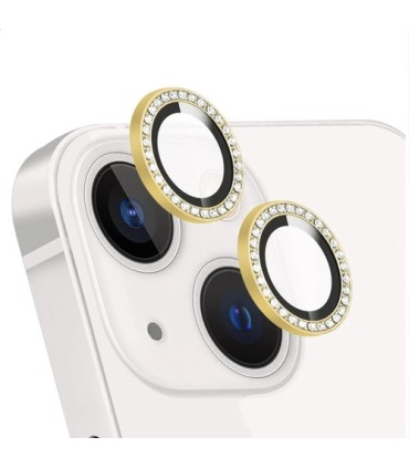 VIDRIO TEMPLADO PROTECTOR LENTE CAMARA PARA IPH14 / PLUS DORADO STRASS