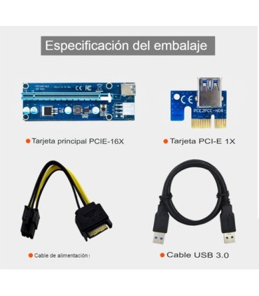 RISER PCI-E 16X A 1X - EXT X USB 3.0 MINERIA VER 006C RIG BTC LY