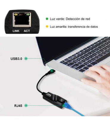 PLACA DE RED ADAPTADOR HUB USB 3.0 ETHERNET 10/100/1000MB LY