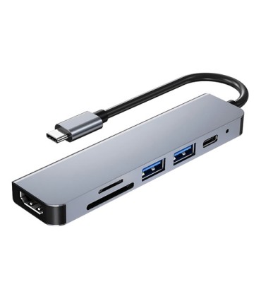 HUB ADAPTADOR MULTIPUERTO 6  EN 1 TIPOC MAC PS4 XBOX PC ANDROID HDMI USB SD 3.0 LY