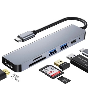 HUB ADAPTADOR MULTIPUERTO 6  EN 1 TIPOC MAC PS4 XBOX PC ANDROID HDMI USB SD 3.0 LY