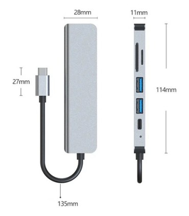 HUB ADAPTADOR MULTIPUERTO 6  EN 1 TIPOC MAC PS4 XBOX PC ANDROID HDMI USB SD 3.0 LY
