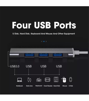 ADAPTADOR HUB MINI USB 3.0 A 4 PUERTOS USB 4-1 MULTIPLICADOR LY