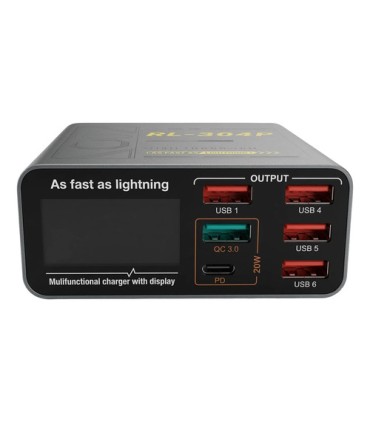 Multicargador Inteligente 6 Puertos Rl-304p Pd 3.0 + Qc 3.0 Gris
